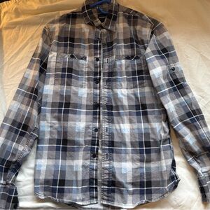 Men's Casual Plaid Button-Down Shirt - Blue/Gray